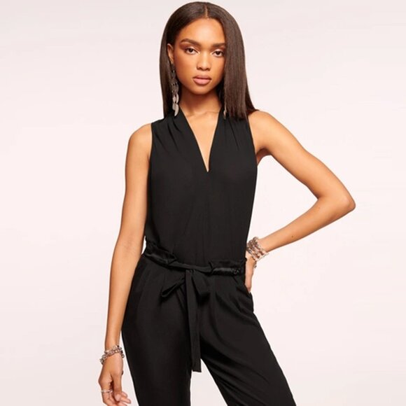 Ramy Brook Samantha V-Neck Tank Top Silk Black small - Picture 2 of 7